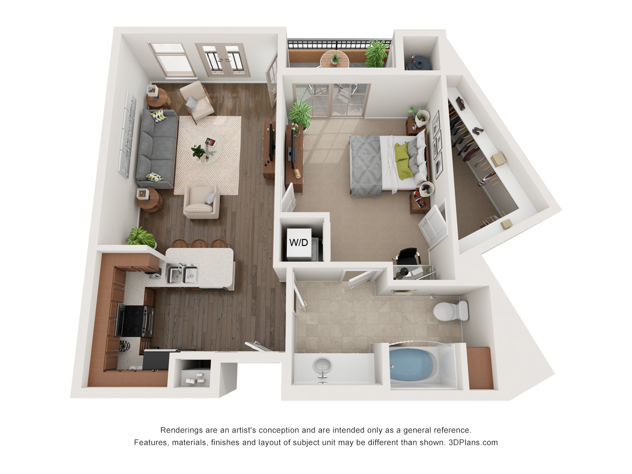 Floor plan for 1 bed, 1 bath, 778 sqft